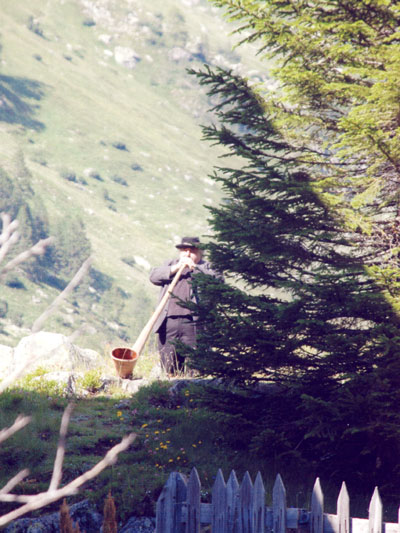 Andr&eacute; spielt Alphorn