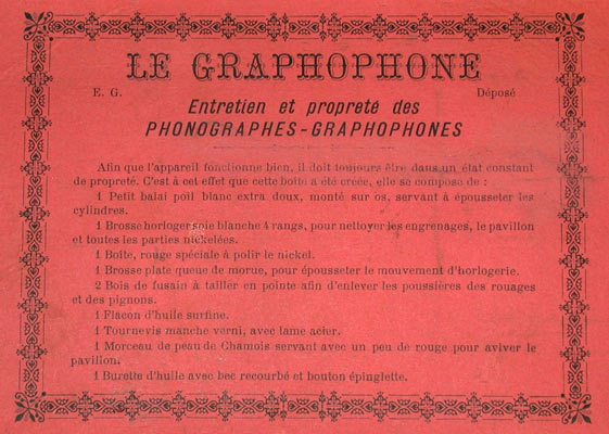 Betriebsanleitung f&uuml;r den Unterhalt von Phonographen / Operating instructions for maintaining phonographs