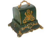 Das Geh&auml;use ist golden, mit Lilienmuster und Lyra verziert / The golden lyra with royal ornamentik